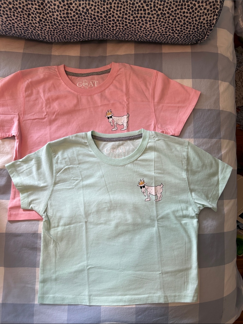 Bundle of 2 Women’s Goat USA Crop Tees- Mint and Pink, XS